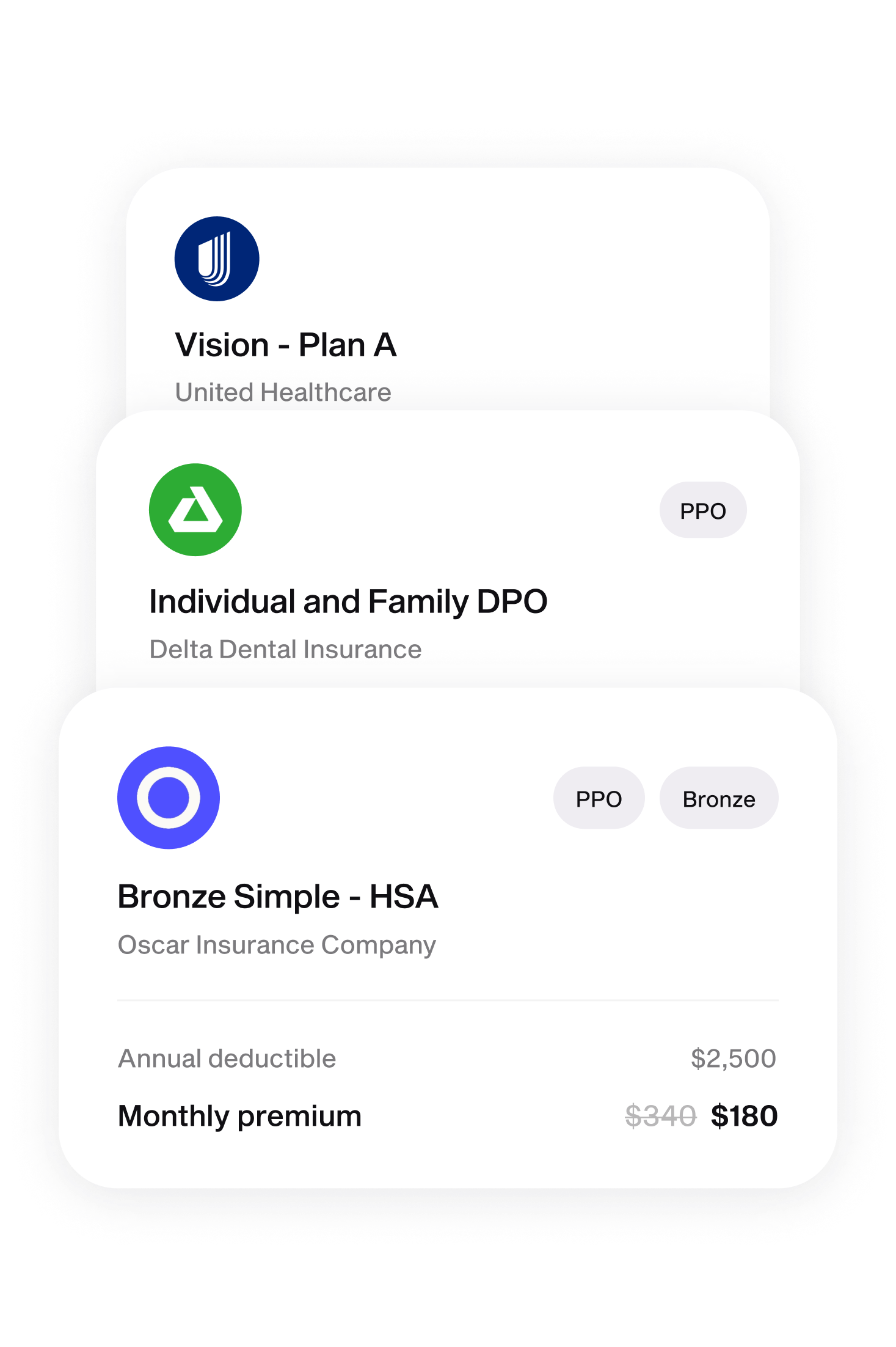 Stack of health plan options